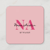 Monogram Luxe Trendy Esthetische Heet Roze QR Code Vierkante Visitekaartje (Voorkant)