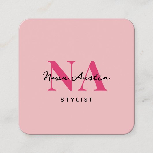 Monogram Luxe Trendy Esthetische Heet Roze QR Code Vierkante Visitekaartje (Voorkant)