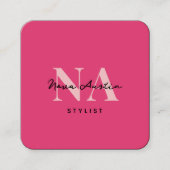 Monogram Luxe Trendy Esthetische Heet Roze QR Code Vierkante Visitekaartje (Voorkant)