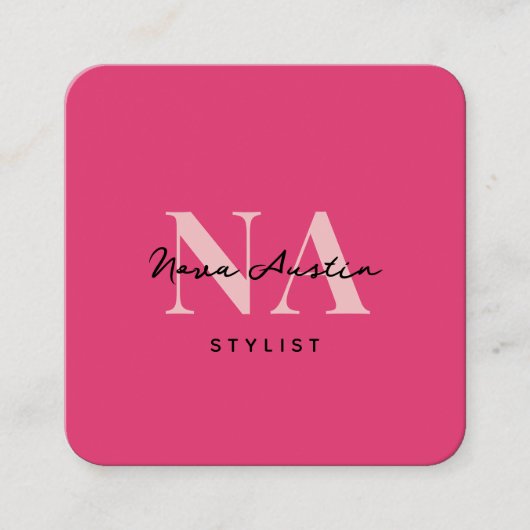 Monogram Luxe Trendy Esthetische Heet Roze QR Code Vierkante Visitekaartje (Voorkant)