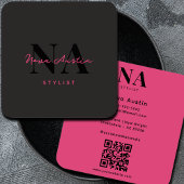 Monogram Luxe Trendy Esthetische Heet Roze QR Code Vierkante Visitekaartje
