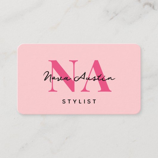 Monogram Luxe Trendy Esthetische Heet Roze QR Code Visitekaartje (Voorkant)