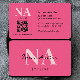 Monogram Luxe Trendy Esthetische Heet Roze QR Code Visitekaartje
