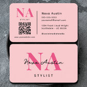 Monogram Luxe Trendy Esthetische Heet Roze QR Code Visitekaartje