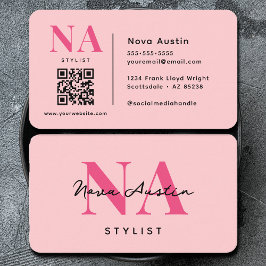 Monogram Luxe Trendy Esthetische Heet Roze QR Code Visitekaartje