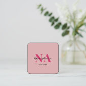 Monogram Luxe Trendy Esthetische Hot Pink QR-code Vierkante Visitekaartje (Staand voorkant)