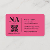 Monogram Luxe Trendy Esthetische Hot Pink QR-code Visitekaartje (Achterkant)