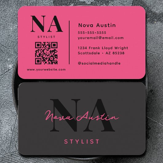 Monogram Luxe Trendy Esthetische Hot Pink QR-code Visitekaartje