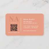 Monogram Luxe Trendy Esthetische Koraalroze QR Cod Visitekaartje (Achterkant)