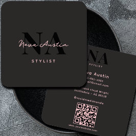 Monogram Luxe Trendy Esthetische Roze Zwarte QR Co Vierkante Visitekaartje