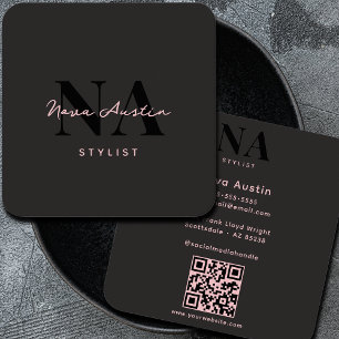 Monogram Luxe Trendy Esthetische Roze Zwarte QR Co Vierkante Visitekaartje