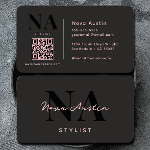 Monogram Luxe Trendy Esthetische Roze Zwarte QR-co Visitekaartje