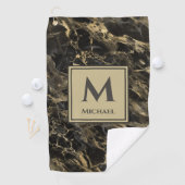 Monogram Luxe Zwart en Goud Marmer Golfhanddoek (Insitu)