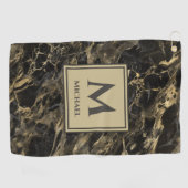 Monogram Luxe Zwart en Goud Marmer Golfhanddoek (Horizontaal)