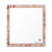 Monogram luxueus  Damaspatroon roze florale bloem Notitieblok (Voorkant)