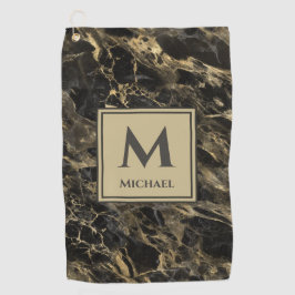 Monogram Luxury Black en Gold Marble Golfhanddoek