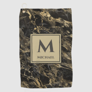Monogram Luxury Black en Gold Marble Golfhanddoek