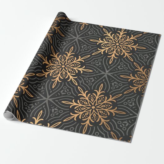 Monogram Luxury Gold mandala Pattern Cadeaupapier (Uitgerold)