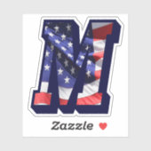 Monogram M American Flag Letter M Initiaal USA Sticker (Vel)
