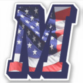Monogram M American Flag Letter M Initiaal USA Sticker (Voorkant)