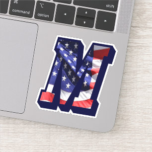 Monogram M American Flag Letter M Initiaal USA Sticker
