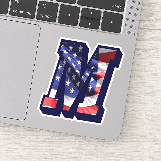 Monogram M American Flag Letter M Initiaal USA Sticker (Detail)