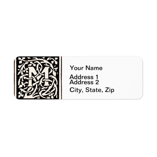 Monogram M Art Nouveau Letter Etiket (Voorkant)