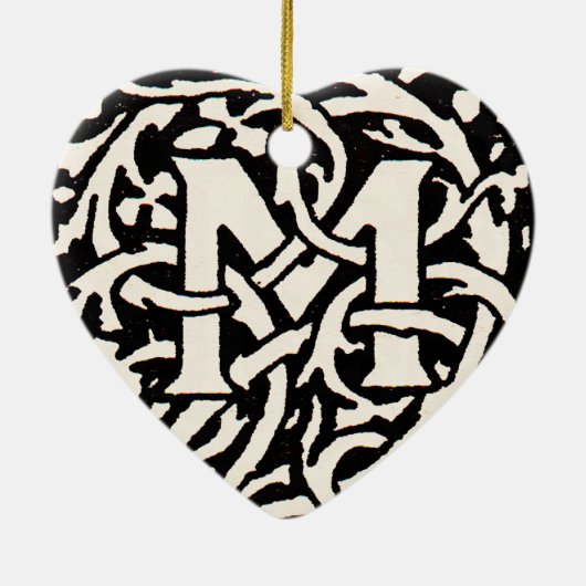 Monogram M Art Nouveau Letter Keramisch Ornament (Achterkant)