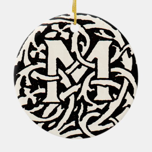 Monogram M Art Nouveau Letter Keramisch Ornament (Achterkant)