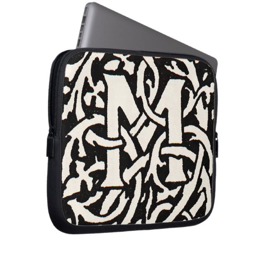  Monogram M Art Nouveau Letter Laptop Sleeve (Voorkant Rechts)