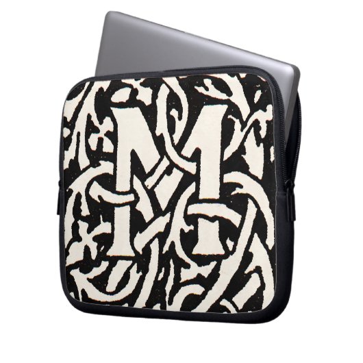 Monogram M Art Nouveau Letter Laptop Sleeve (Voorkant Links)