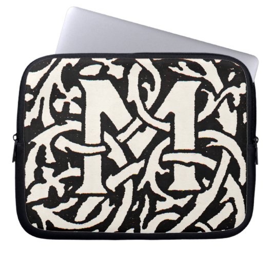  Monogram M Art Nouveau Letter Laptop Sleeve (Voorkant)