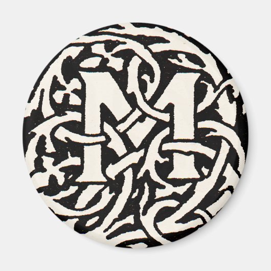 Monogram M Art Nouveau Letter Magneet (Voorkant)