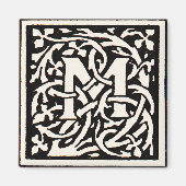 Monogram M Art Nouveau Letter Magneet (Voorkant)