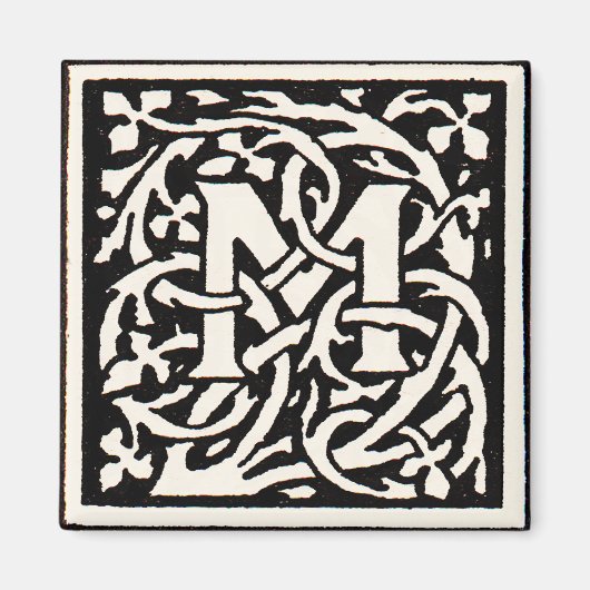 Monogram M Art Nouveau Letter Magneet (Voorkant)