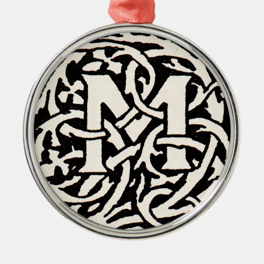  Monogram M Art Nouveau Letter Metalen Ornament (Voorkant)