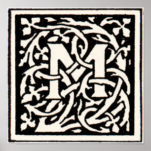  Monogram M Art Nouveau Letter Poster