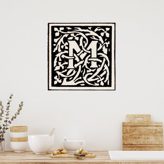  Monogram M Art Nouveau Letter Poster (Keuken)