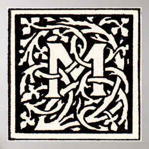 Monogram M Art Nouveau Letter Poster