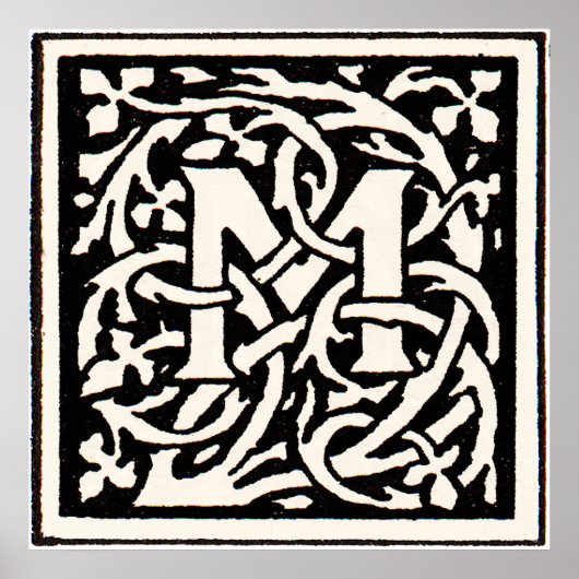 Monogram M Art Nouveau Letter Poster (Voorkant)