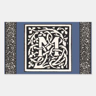  Monogram M Art Nouveau Letter Rechthoekige Sticker