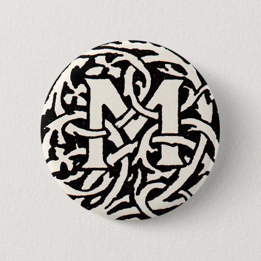 Monogram M Art Nouveau Letter Ronde Button 5,7 Cm (Voorkant)