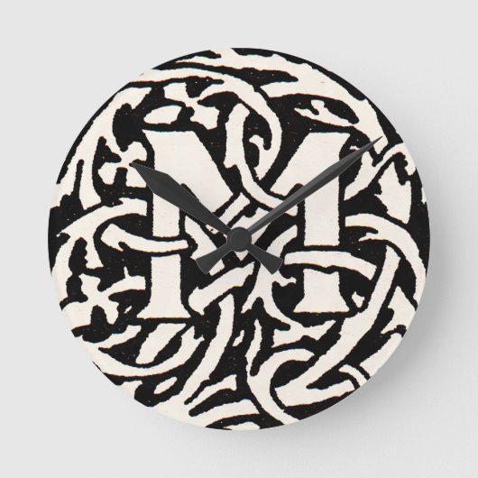 Monogram M Art Nouveau Letter Ronde Klok (Voorkant)