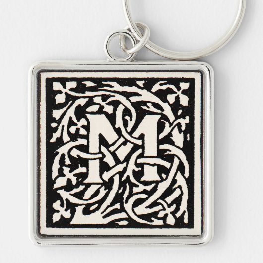 Monogram M Art Nouveau Letter Sleutelhanger (Voorkant)