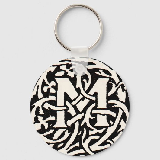  Monogram M Art Nouveau Letter Sleutelhanger (Voorkant)
