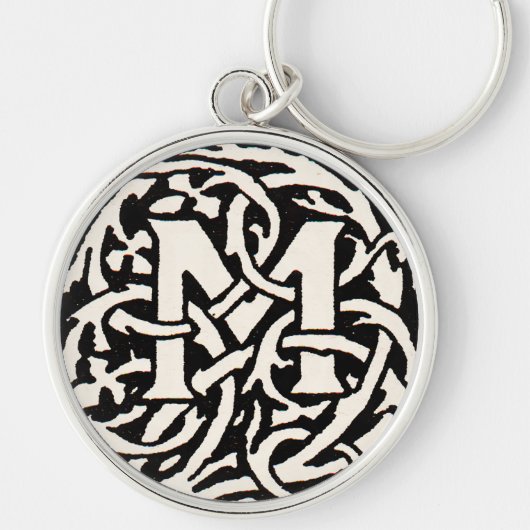  Monogram M Art Nouveau Letter Sleutelhanger (Voorkant)