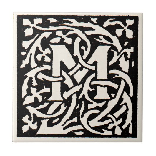  Monogram M Art Nouveau Letter Tegeltje (Voorkant)