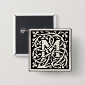  Monogram M Art Nouveau Letter Vierkante Button 5,1 Cm (Voorkant /achterkant)