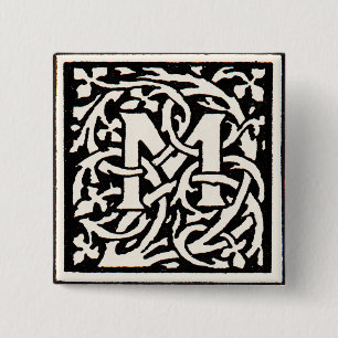 Monogram M Art Nouveau Letter Vierkante Button 5,1 Cm