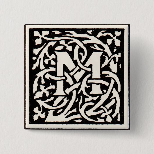  Monogram M Art Nouveau Letter Vierkante Button 5,1 Cm (Voorkant)